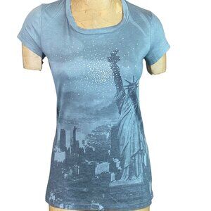 Cultureplug Graphic Tee Statue of Liberty Empire State Bldg Rhinestoned L #223K